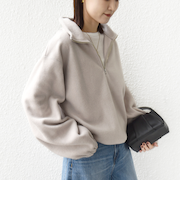 〈洗濯機可能〉フリース 裾 ドロスト ハーフ ジップ プルオーバー