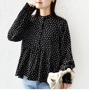 《予約》【WEB限定】〈手洗い可能〉ドット 花柄 袖 シャーリング ブラウス