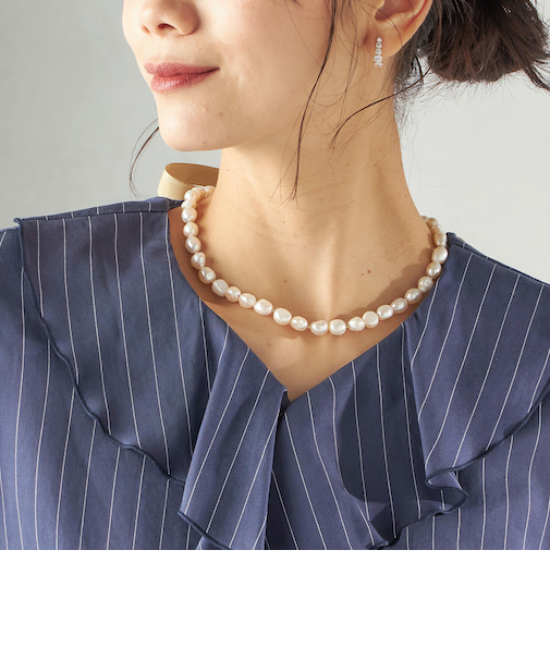 《予約》シルク リボン 淡水 パール ネックレス