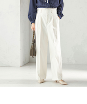 《予約》〈UVカット・吸水速乾・手洗い可能〉綿麻混 オックス 2タック ストレート パンツ