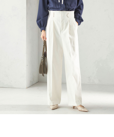 《予約》〈UVカット・吸水速乾・手洗い可能〉綿麻混 オックス 2タック ストレート パンツ