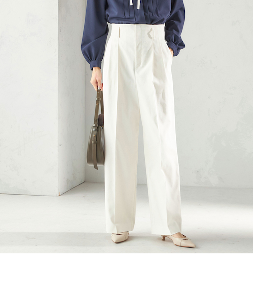 《予約》〈UVカット・吸水速乾・手洗い可能〉綿麻混 オックス 2タック ストレート パンツ