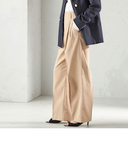 《予約》〈UVカット・吸水速乾・手洗い可能〉綿麻混 オックス 2タック ストレート パンツ