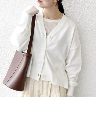 SHIPS any:〈手洗い可能〉コットン ミックス Vネック コンパクト カーディガン