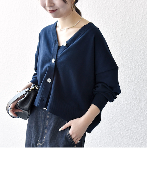 《予約》SHIPS any:〈手洗い可能〉 Vネック ルーズ ショート ニット カーディガン