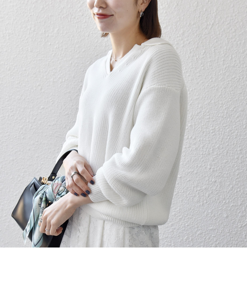 《予約》SHIPS any:〈手洗い可能〉コットン ミックス スキッパー ポロ ニット プルオーバー