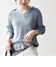 《予約》SHIPS any:〈手洗い可能〉コットン ミックス スキッパー ポロ ニット プルオーバー