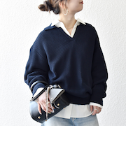 《予約》SHIPS any:〈手洗い可能〉コットン ミックス スキッパー ポロ ニット プルオーバー