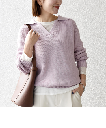 《予約》SHIPS any:〈手洗い可能〉コットン ミックス スキッパー ポロ ニット プルオーバー