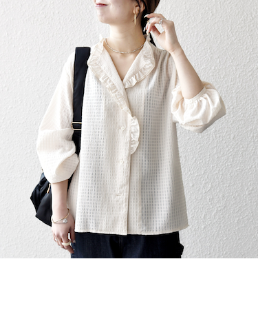 《予約》SHIPS any:〈洗濯機可能〉2WAY シアー フリル ブラウス