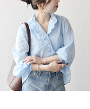 《予約》SHIPS any:〈洗濯機可能〉2WAY シアー フリル ブラウス