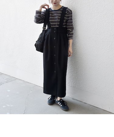 《予約》SHIPS any:〈洗濯機可能〉ジャージー サスペンダー ハイウエスト Iライン スカート