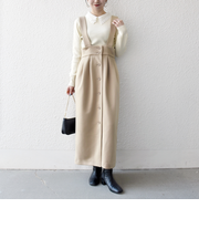 《予約》SHIPS any:〈洗濯機可能〉ジャージー サスペンダー ハイウエスト Iライン スカート