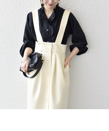 《予約》SHIPS any:〈洗濯機可能〉ジャージー サスペンダー ハイウエスト Iライン スカート