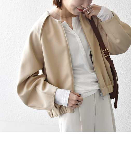 《予約》SHIPS any:〈洗濯機可能〉ジャージー クルーネック パフ コクーン ブルゾン