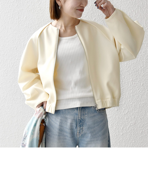 《予約》SHIPS any:〈洗濯機可能〉ジャージー クルーネック パフ コクーン ブルゾン