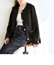 《予約》quaranciel:〈手洗い可能〉ジャージー ポケット ノーカラー ジャケット