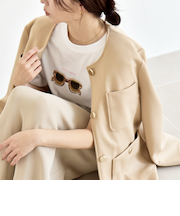 《予約》quaranciel:〈手洗い可能〉ジャージー ポケット ノーカラー ジャケット