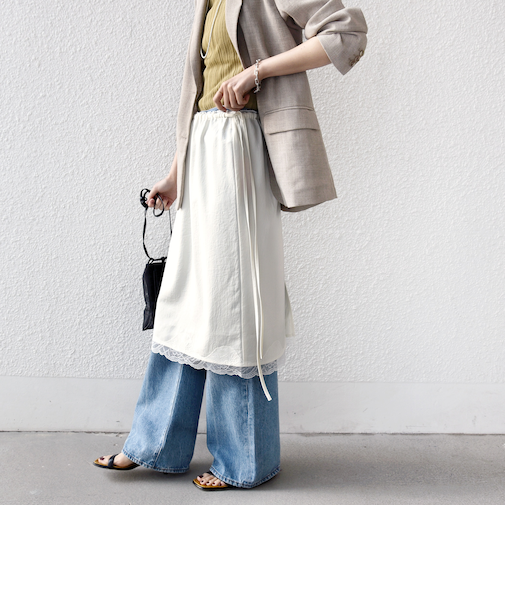 《予約》〈洗濯機可能〉ダル サテン 裾 レース スカート