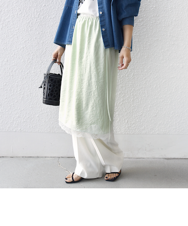 《予約》〈洗濯機可能〉ダル サテン 裾 レース スカート