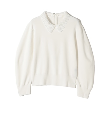 SHIPS Primary Navy Label:〈手洗い可能〉シルク混 レース 襟 プルオーバー