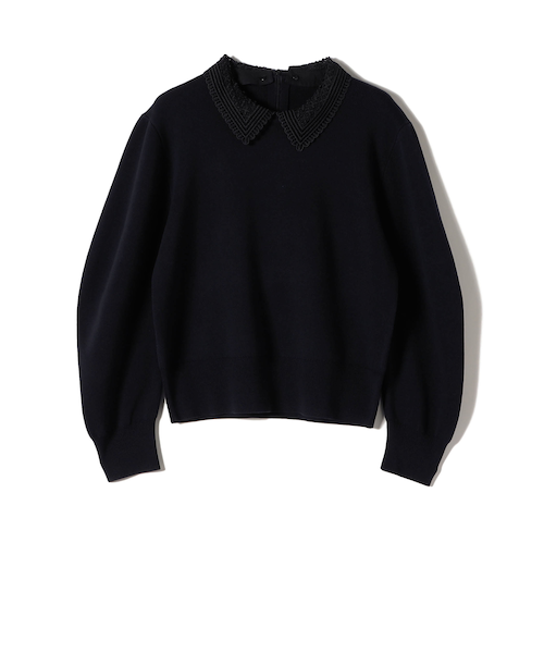SHIPS Primary Navy Label:〈手洗い可能〉シルク混 レース 襟 プル