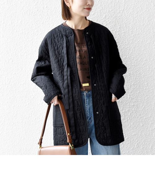 未使用タグ付き✨SHIPS any ノーカラー ミディコート 予約》SHIPS any: キルティング ステッチ ノーカラー ミディ コート