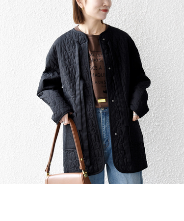 《予約》SHIPS any: キルティング ステッチ ノーカラー ミディ コート