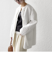 《予約》SHIPS any: キルティング ステッチ ノーカラー ミディ コート