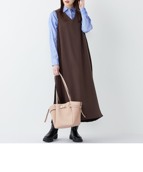 SHIPS Colors:〈手洗い可能〉プリーツ コンビ ジャンパー ワンピース