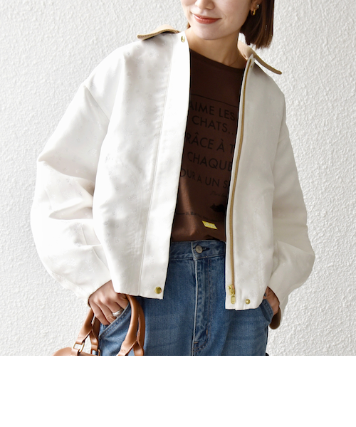 SHIPS any:〈手洗い可能〉フラワー ジャカード ジップ ブルゾン