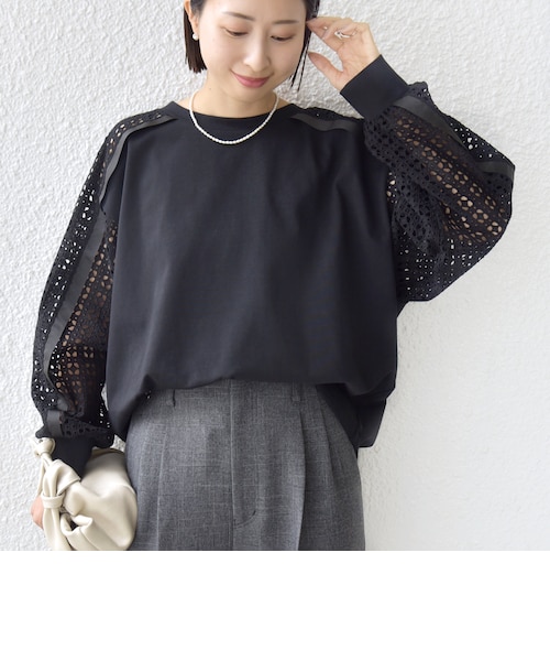 追加予約》【WEB限定】〈手洗い可能〉レース コンビ カットソー