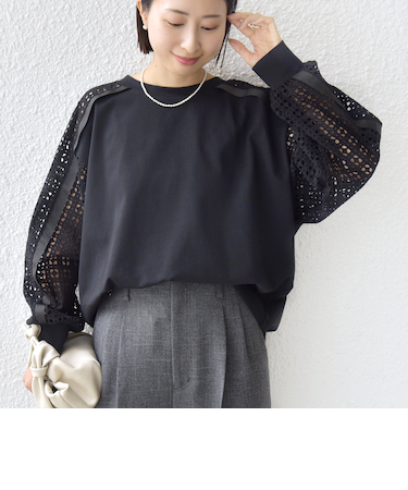 《予約》【WEB限定】〈手洗い可能〉レース コンビ カットソー