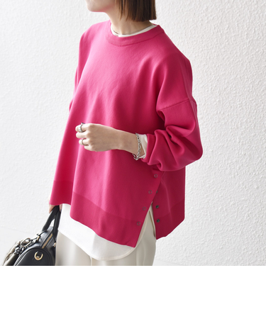 《予約》SHIPS any:〈手洗い可能〉サイドスリット クルーネック ルーズ プルオーバー