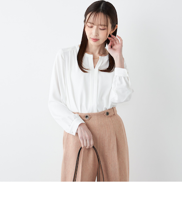 《予約》SHIPS Colors:〈手洗い可能〉2WAY ノーカラー ブラウス◆