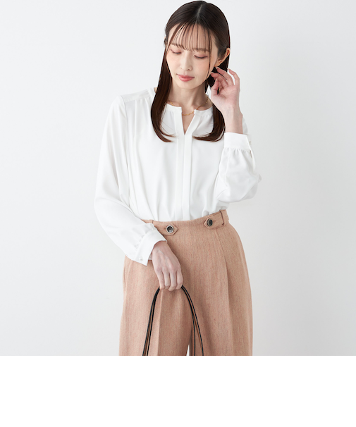 《予約》SHIPS Colors:〈手洗い可能〉2WAY ノーカラー ブラウス◆