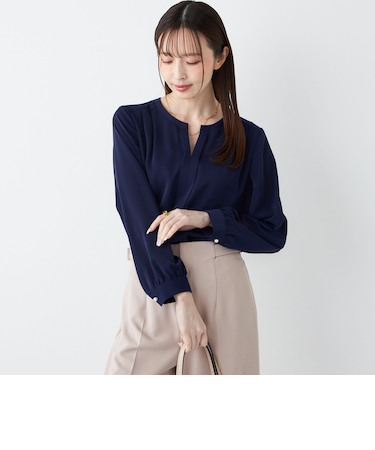 《予約》SHIPS Colors:〈手洗い可能〉2WAY ノーカラー ブラウス◆