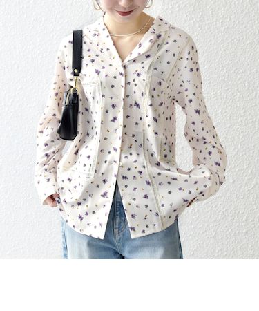 《予約》SHIPS any:〈洗濯機可能〉フラワー プリント オープンカラー シャツ