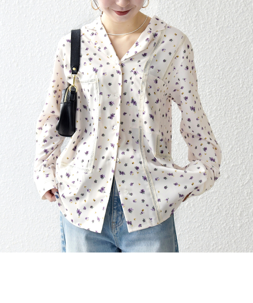 《予約》SHIPS any:〈洗濯機可能〉フラワー プリント オープンカラー シャツ