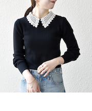 《予約》SHIPS any:〈手洗い可能〉2WAY レース カラー リブ ニット プルオーバー