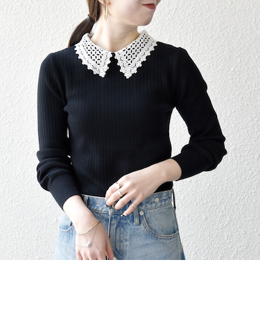 《予約》SHIPS any:〈手洗い可能〉2WAY レース カラー リブ ニット プルオーバー