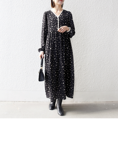 SHIPS any: エア ニードル クルーネック タック フレア ワンピース