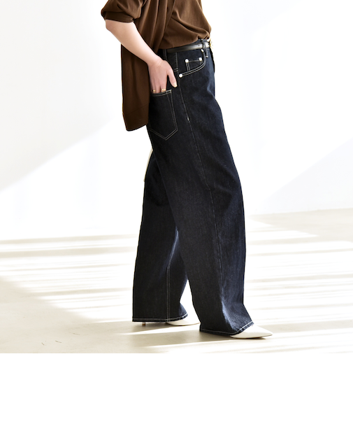 《予約》quaranciel:〈洗濯機可能〉ハイライズ ルーズ ワイド デニム パンツ
