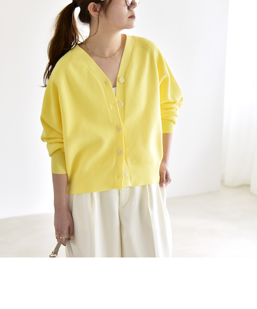 《予約》quaranciel:〈手洗い可能〉アゼ Vネック コンパクト ニット カーディガン