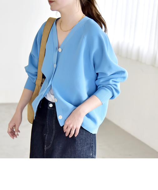 《予約》quaranciel:〈手洗い可能〉アゼ Vネック コンパクト ニット カーディガン