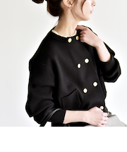 《予約》quaranciel:〈手洗い可能〉ノーカラー ダブル ボタン ジャケット カーディガン