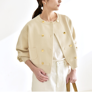 《予約》quaranciel:〈手洗い可能〉ノーカラー ダブル ボタン ジャケット カーディガン