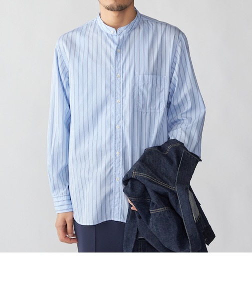 SHIPS: バンドカラー ブロード シャツ ロングスリーブ