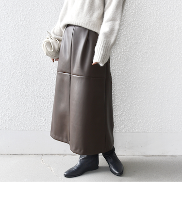 〈手洗い可能〉合成皮革 ウエスト ゴム スカート