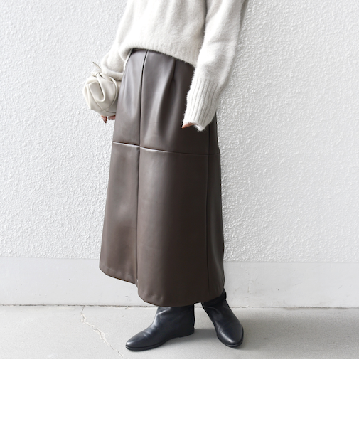 〈手洗い可能〉合成皮革 ウエスト ゴム スカート